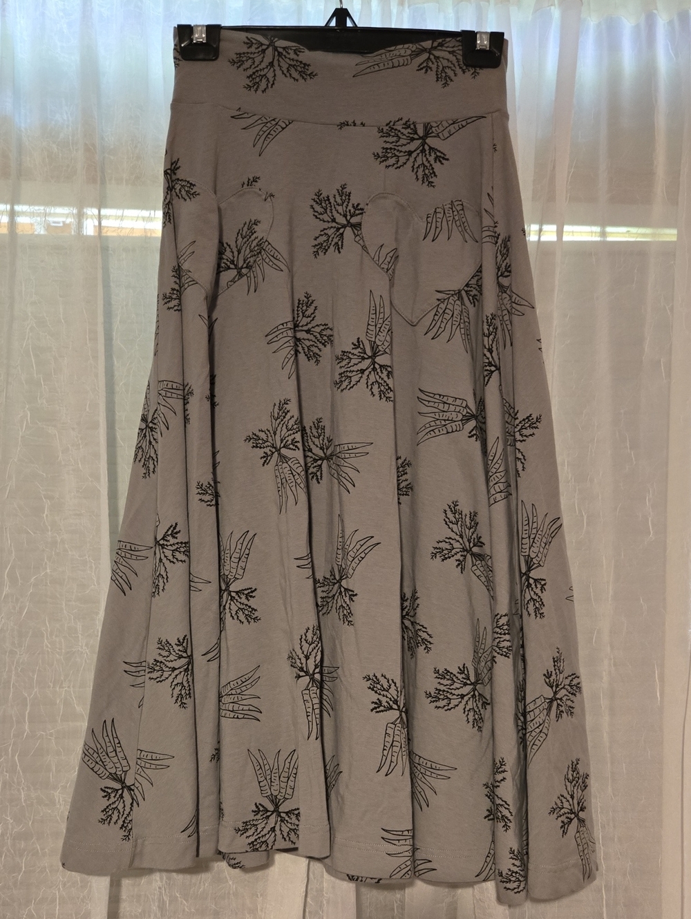 Effie's Heart Gray A-Line Maxi Skirt with Black Botanical Print